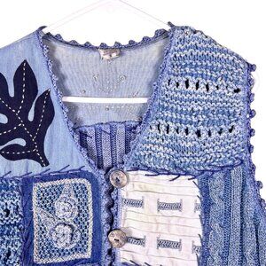 VTG Sandy Starkman Quilted Blue Patchwork Grandmacore Knit Vest Women’s Sz Small